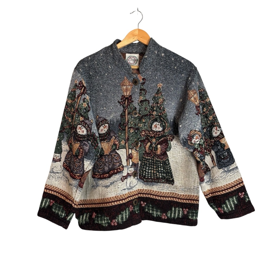 Sugar Street Weavers Festive Holiday Sweater Snowman Carolers Christmas